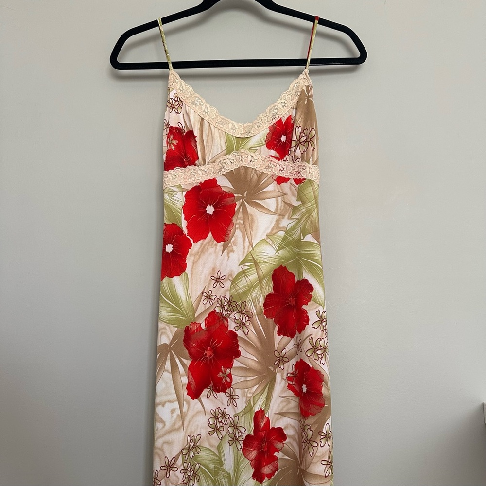 Vintage Sirens Floral Slip Dress with Pink and Green Accents